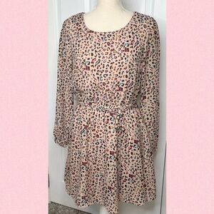 Mimi Chica Pink Long Sleeve Leopard Print Fit & Flare Dress size medium